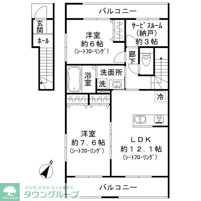 オークス中川(2LDK/2階)の間取り写真