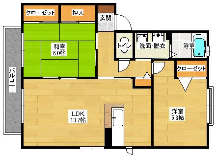 シャーメゾン近藤(2LDK/2階)の間取り写真