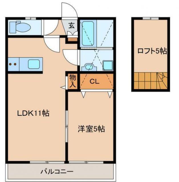 ハレクラニ唐津(1LDK/2階)の間取り写真