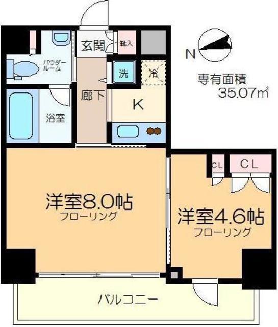 カスタリア門前仲町II(1DK/6階)の間取り写真
