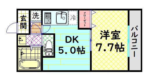 ボナール鳳南(1DK/1階)の間取り写真