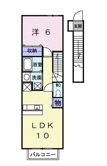 エレガンシア 東新割(1LDK/2階)の間取り写真
