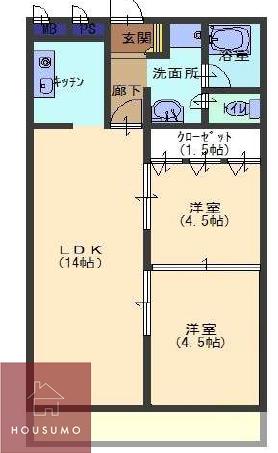 アスモ岡町(2LDK/1階)の間取り写真