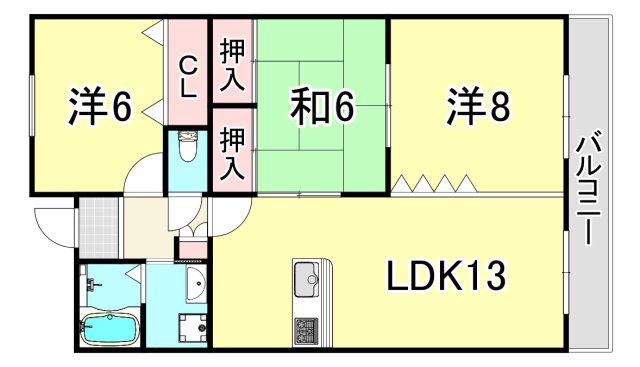 アミューズメントI番館(3LDK/2階)の間取り写真