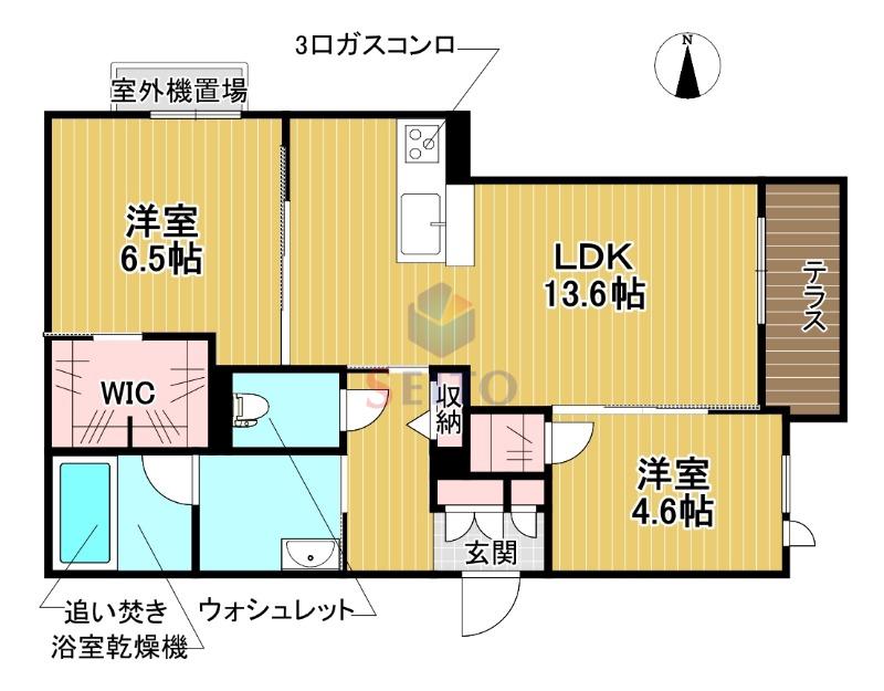 シャーメゾンフラット ヒル(2LDK/2階)の間取り写真