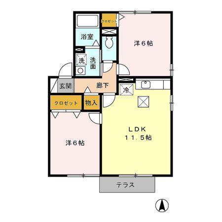シャロームA棟(2LDK/1階)の間取り写真