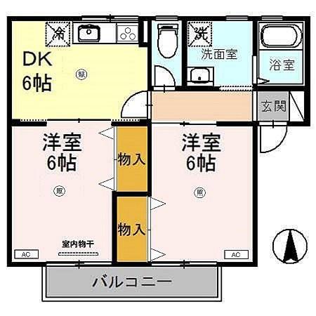 コーポかねともB棟(2DK/2階)の間取り写真
