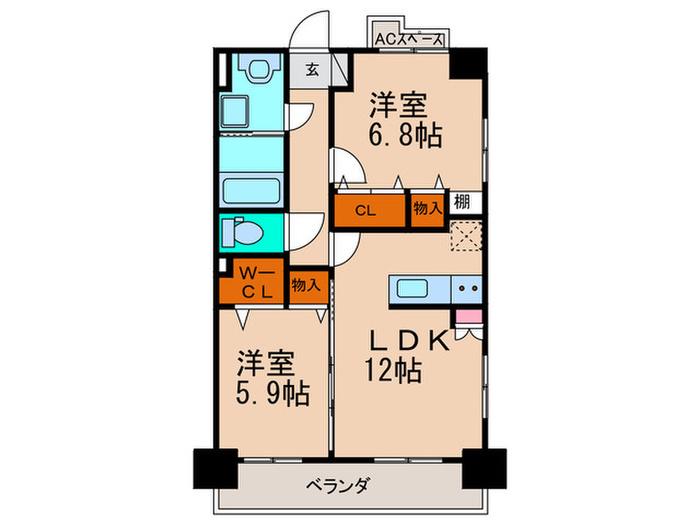 ドムール諏訪野(2LDK/4階)の間取り写真