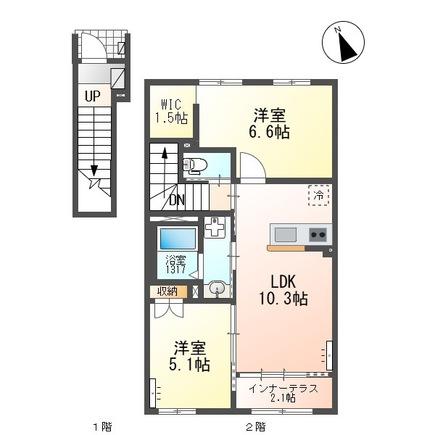 ウィルヴィレッジ弐番館(2LDK/2階)の間取り写真