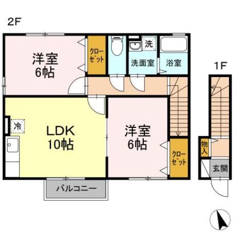 ロイヤルガーデン天神C棟(2LDK/2階)の間取り写真