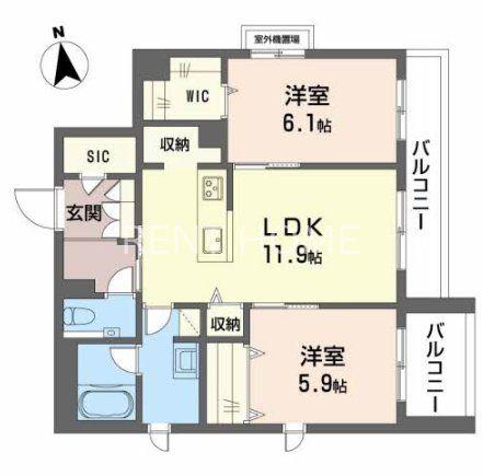 シャーメゾン グランデ 深江橋(2LDK/2階)の間取り写真