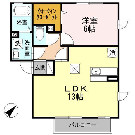 タウンシャトルII(1LDK/1階)の間取り写真