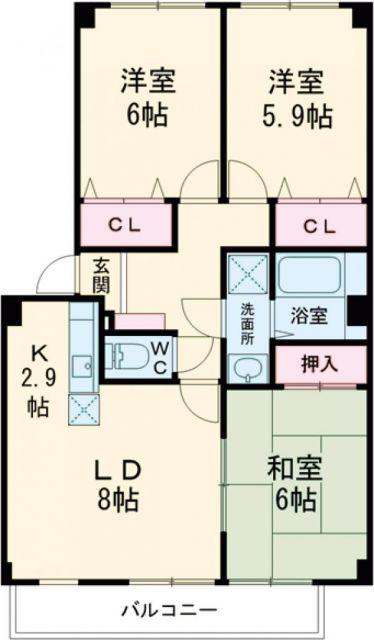 フォブールサウス(3LDK/3階)の間取り写真