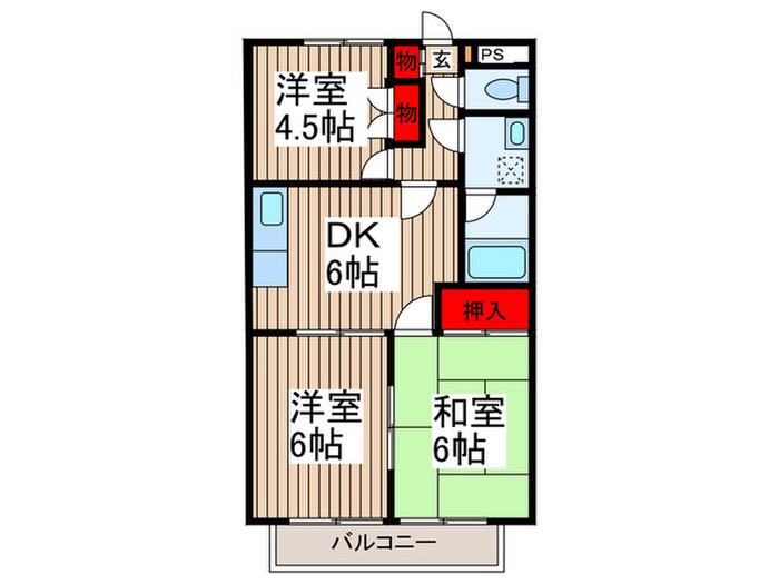 K・S ヴィラ(3DK/2階)の間取り写真