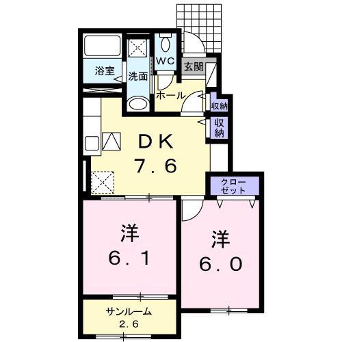 サンリットガーデンC(2DK/1階)の間取り写真