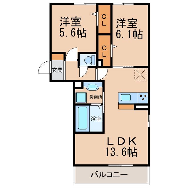 D-ROOM小牧(2LDK/2階)の間取り写真