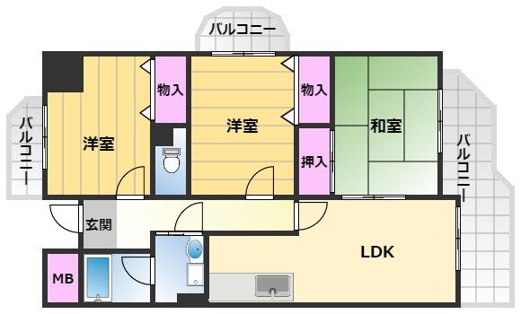 ロサノ・S・北豊中(3LDK/5階)の間取り写真