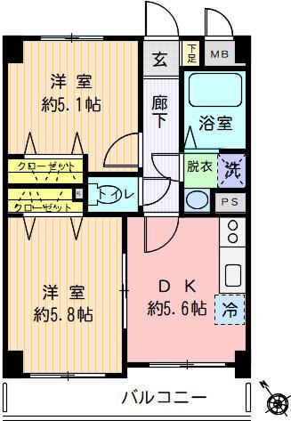 ハーモナイズ(2DK/2階)の間取り写真