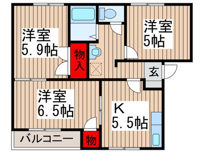 パークハイツ東町 A(3K/1階)の間取り写真
