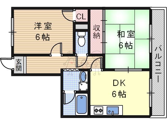 ライフィン南住吉(2DK/2階)の間取り写真