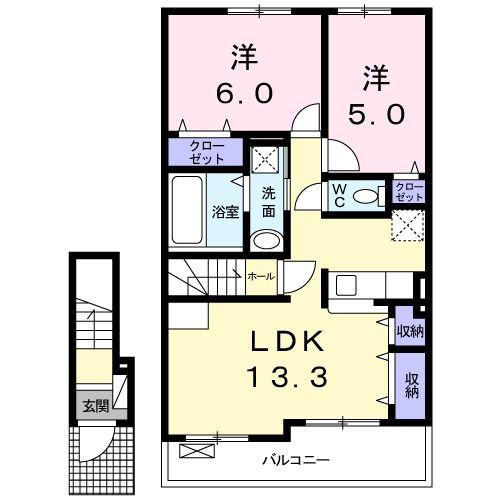 メイプレーヌ G(2LDK/2階)の間取り写真