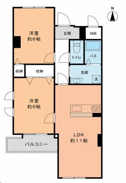 メゾンM.K(2LDK/2階)の間取り写真