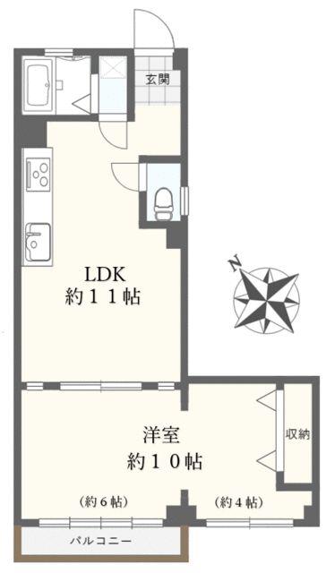 東横レジデンス(1LDK/4階)の間取り写真