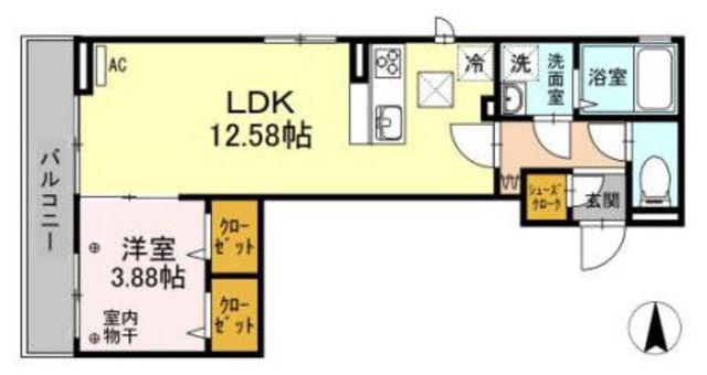 D-ROOM天神(1LDK/1階)の間取り写真