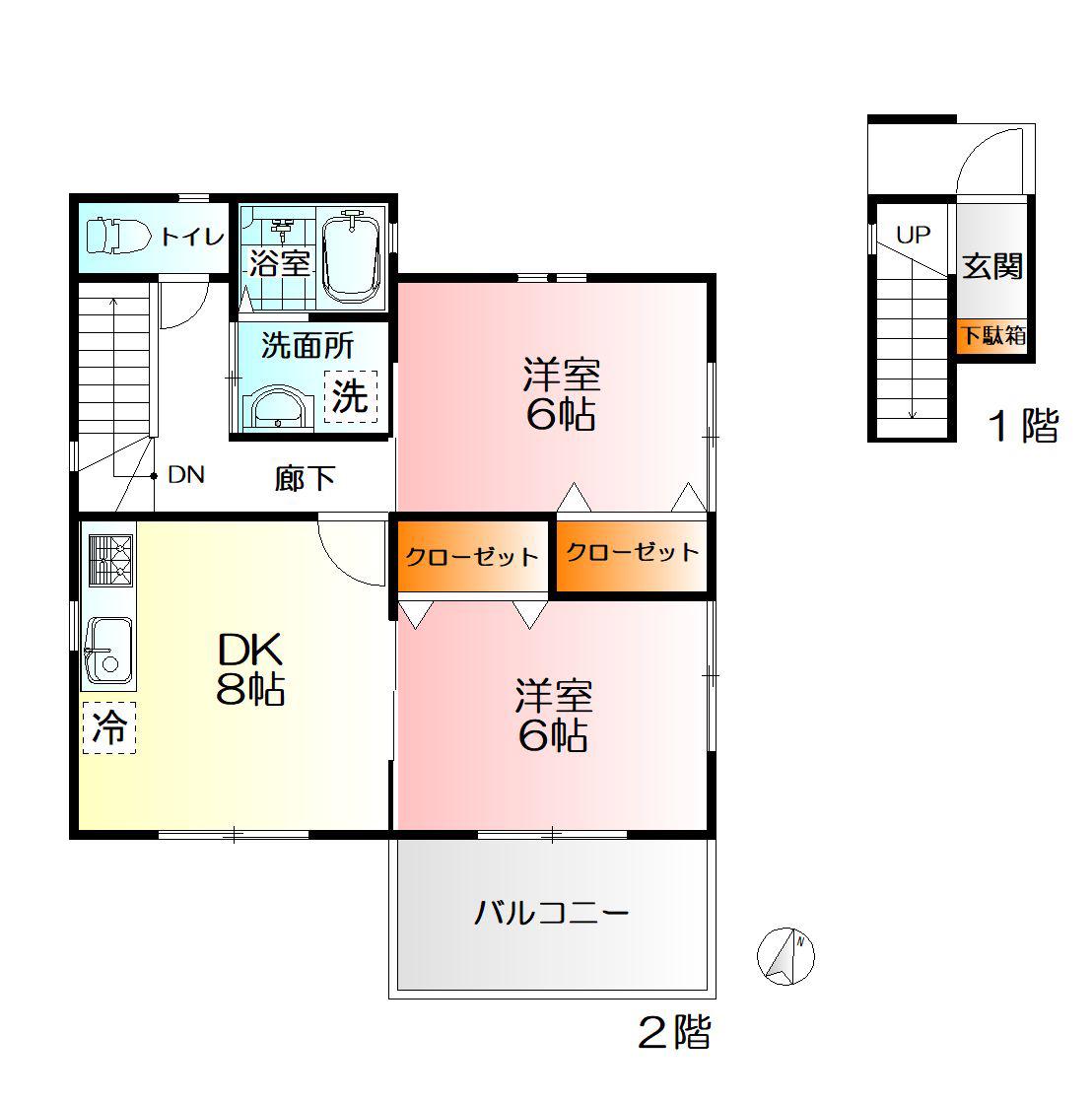 COLORE西橋本(2DK/2階)の間取り写真