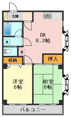 プラザ22(2DK/4階)の間取り写真