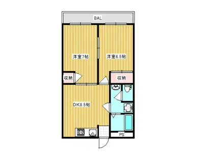 ライフステージ芳賀(2DK/2階)の間取り写真