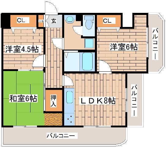 サンパレス21御影山手(3LDK/3階)の間取り写真