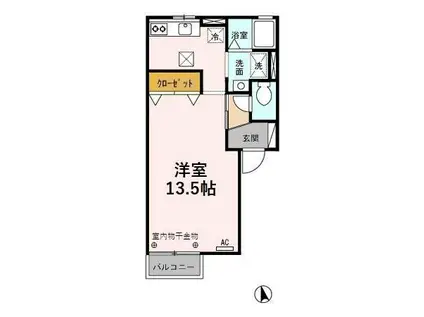 アヴェニール(ワンルーム/1階)の間取り写真