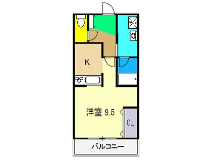 クローバー南川添(ワンルーム/4階)の間取り写真