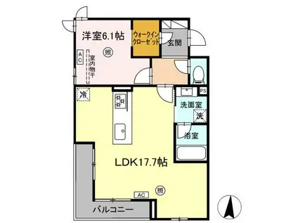 SOLANA(1LDK/2階)の間取り写真