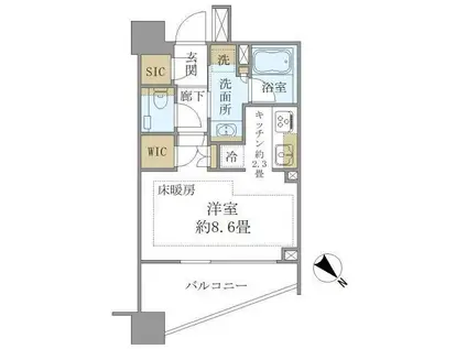 BRILLIA早稲田諏訪通(ワンルーム/2階)の間取り写真
