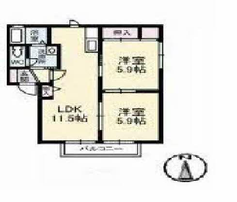 緑の館A(2LDK/2階)の間取り写真