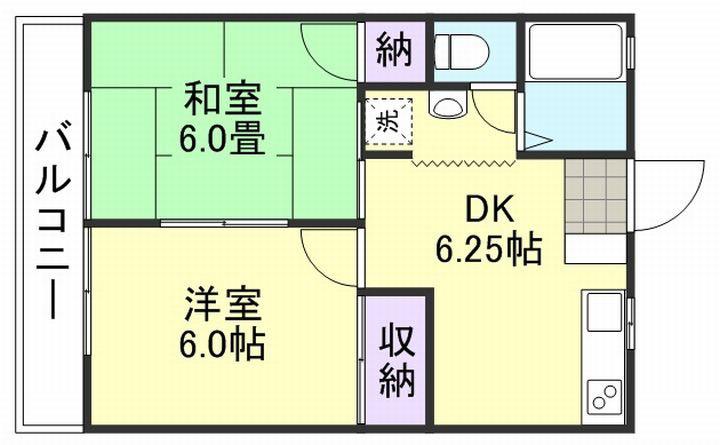 サンウッド五輪(2DK/3階)の間取り写真
