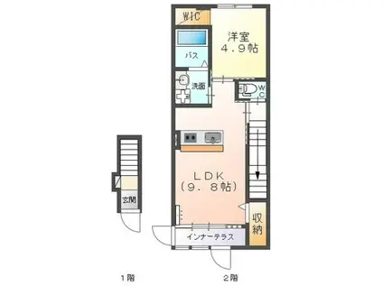 テクノガーデン(1LDK/2階)の間取り写真