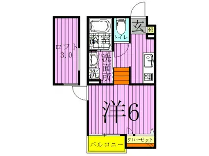タカラコート1(1K/2階)の間取り写真