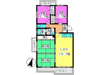 ハイネス那珂川(4LDK/4階)の間取り写真
