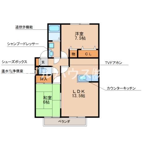 リージャ・パレB(2LDK/1階)の間取り写真