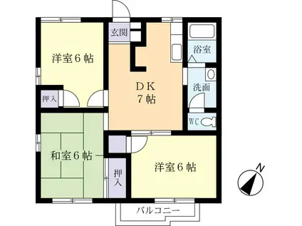ＪＲ常磐線 ひたち野うしく駅 徒歩57分 2階建 築34年(3DK/2階)の間取り写真