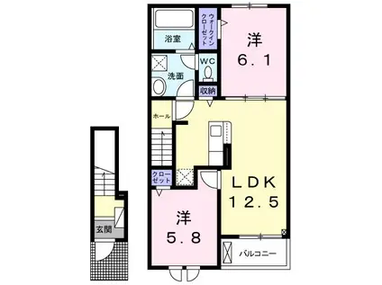 フェリックスコート西内張サウス(2LDK/2階)の間取り写真