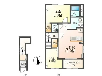 東建 MELODY203(2LDK/2階)の間取り写真