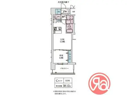 スプランディッド本町東DUE(1LDK/10階)の間取り写真
