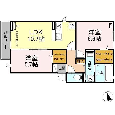 アールドソレイユ(2LDK/2階)の間取り写真