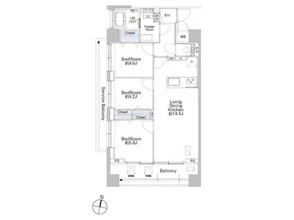 プロシード池上(3LDK/7階)の間取り写真