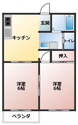 ＪＲ東北本線 西那須野駅 徒歩11分 2階建 築34年(2DK/2階)の間取り写真