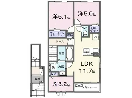 ブライトガーデンB(3LDK/2階)の間取り写真